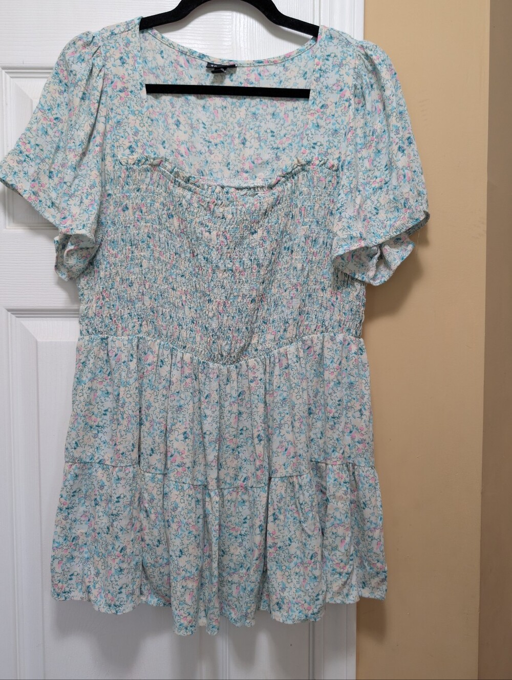 Torrid Boho Teal And Pink Flower Baby Doll Flutter Sleeve Top XL 0